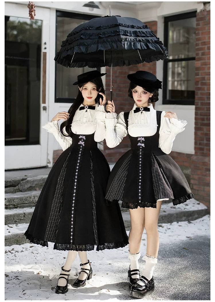 Monochrome Sonata - Classic Lolita Bust-supporting JSK Set, Piano Inspired