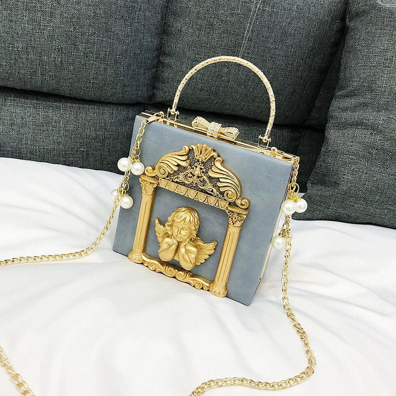 Prime Sister - Gothic Lolita Retro Bag Baroque Square Crossbody Bag Blue (Angel Pattern)