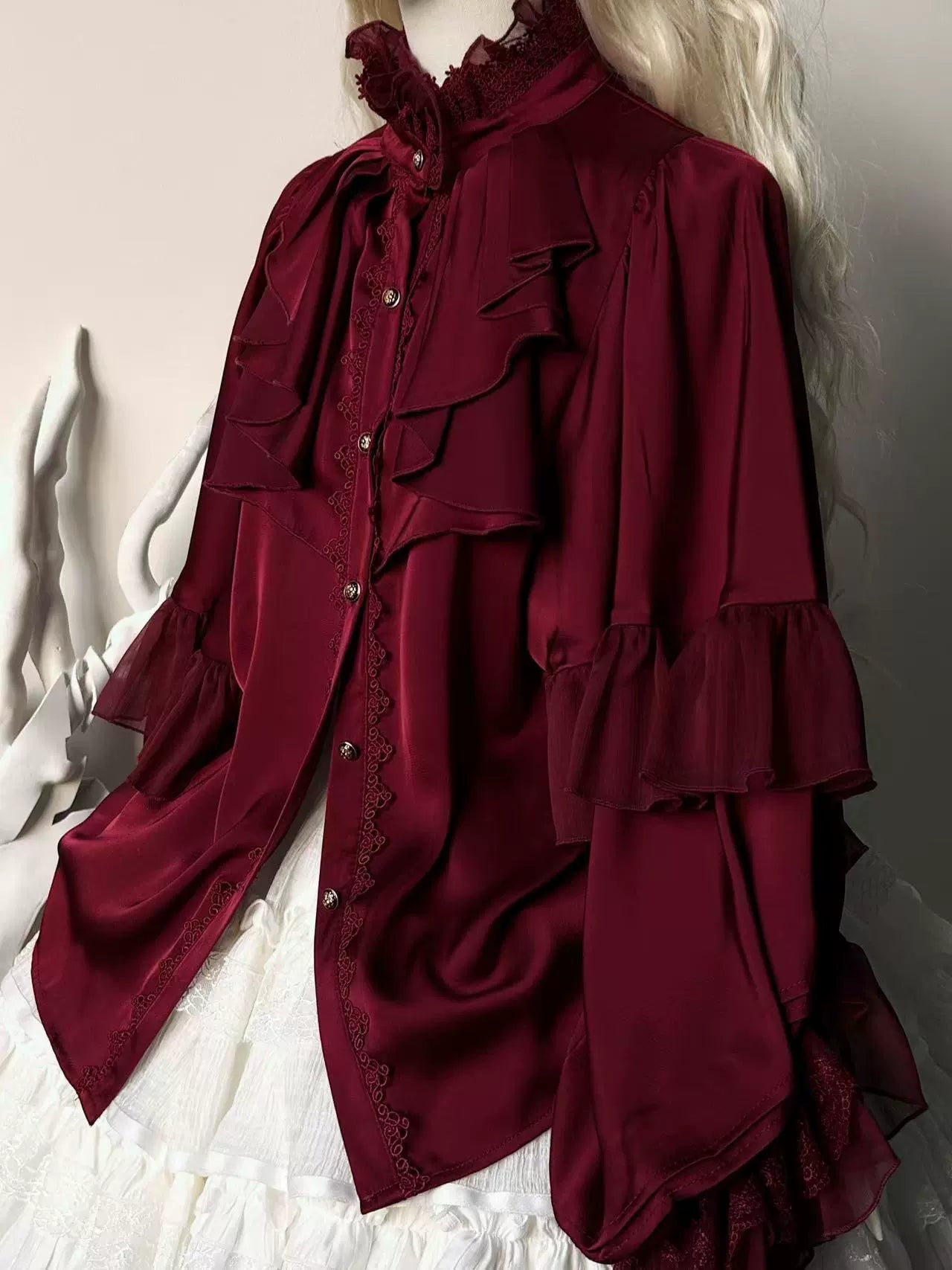 ZJstory - Dragon Bone Cemetery - Gothic Lolita Long Sleeve Blouse S Wine red blouse