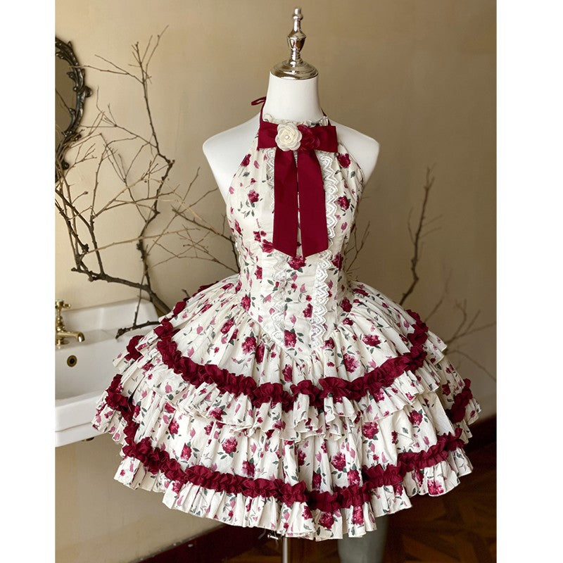 Diamond Honey Lolita~Heart Rose~Vintage Lolita Jumper Dress Retro Rose Lolita JSK Free size Dress 
