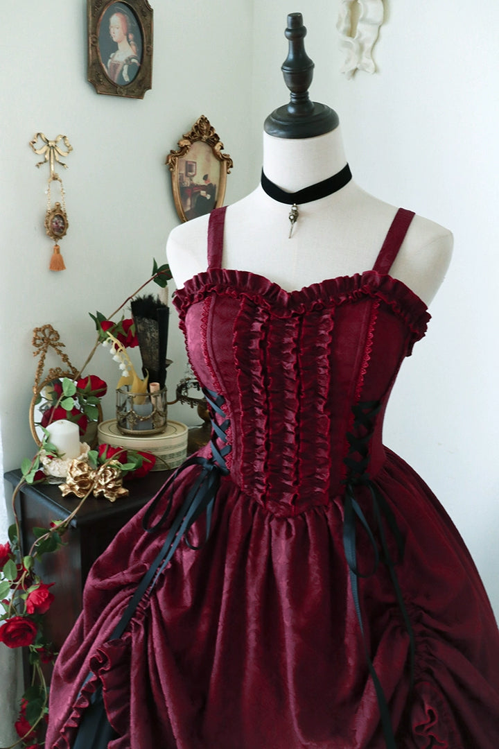 Moonlit Fragrance~Red Night Hunt~Classic Lolita Jumper Dress Wine Red JSK   