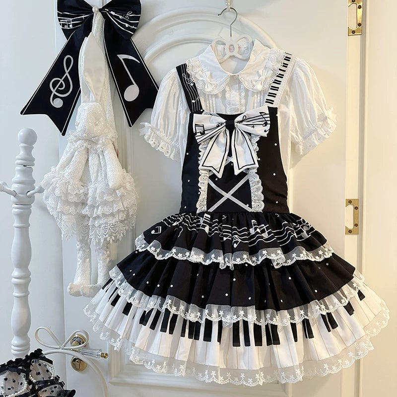 Old School Lolita Cake Saopette Dress, Piano and Music Motes
