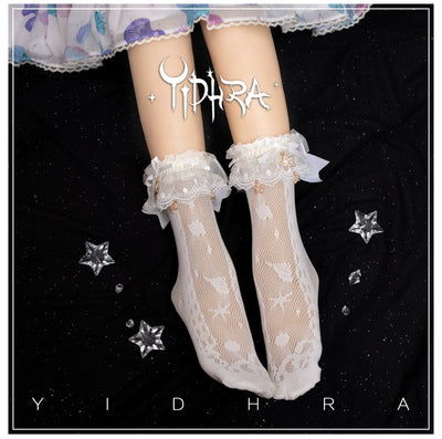 (BFM)Yidhra~Akuya Sea Tears~Lolita Socks With Shells Pattern Akuya white starfish (socks+ankle wear) free size 
