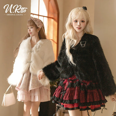 Urtto~Snow Song~Winter Lolita Coat Faux Fur Warm Plush Set   