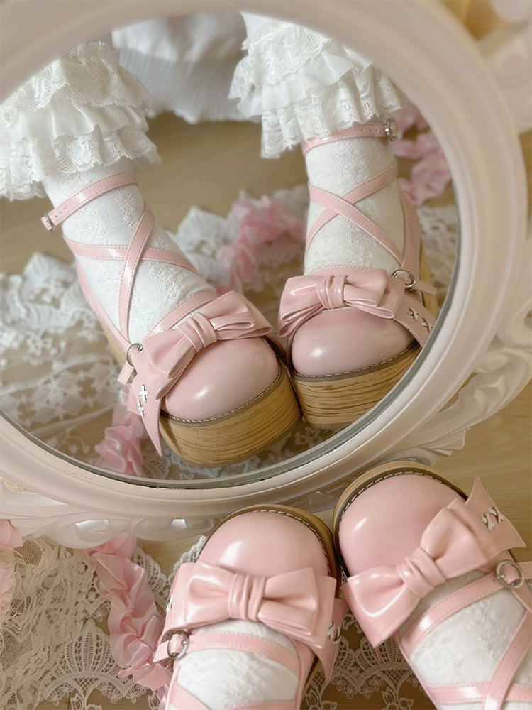 SeeYou~Sweet Cake~Sweet Lolita Platform Shoes Wood Grain