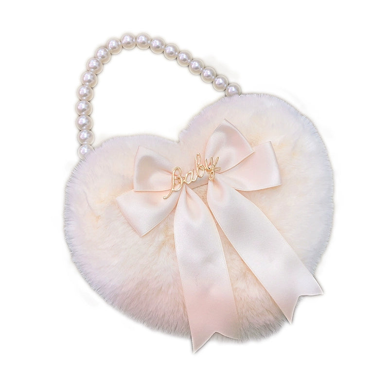 MAID~Kawaii Lolita Heart Bag Plush Pearl Chain Handbag 32554:388566