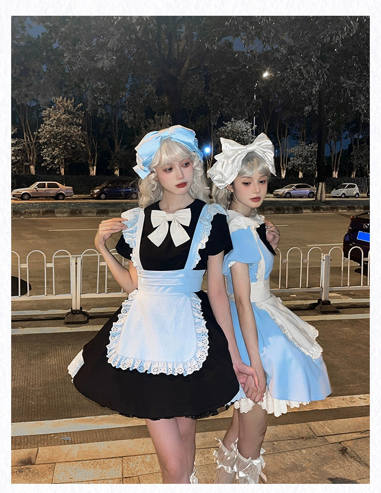 With PUJI~KissKiss~Maid Lolita OP Dress Pleated Lace Multicolor Dress