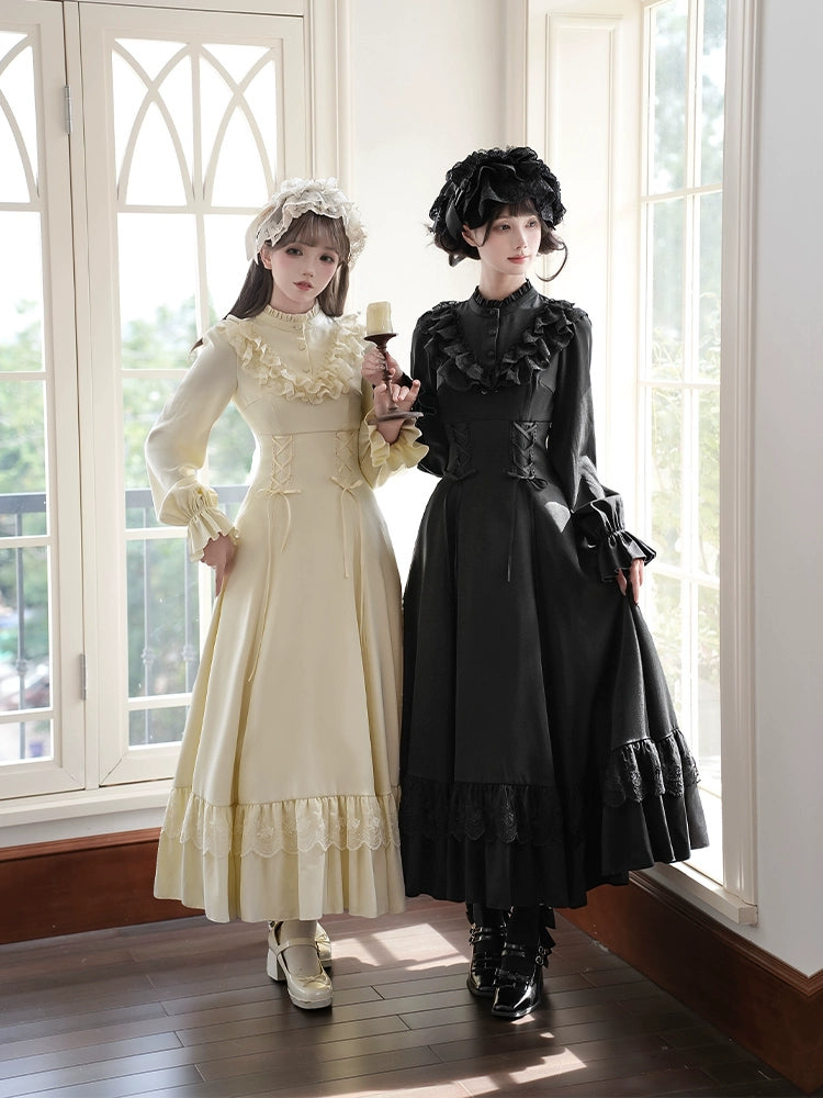 With PUJI - White Daylight - Elegant Lolita Long Sleeve OP Dress, Side Zipper 44042:793843