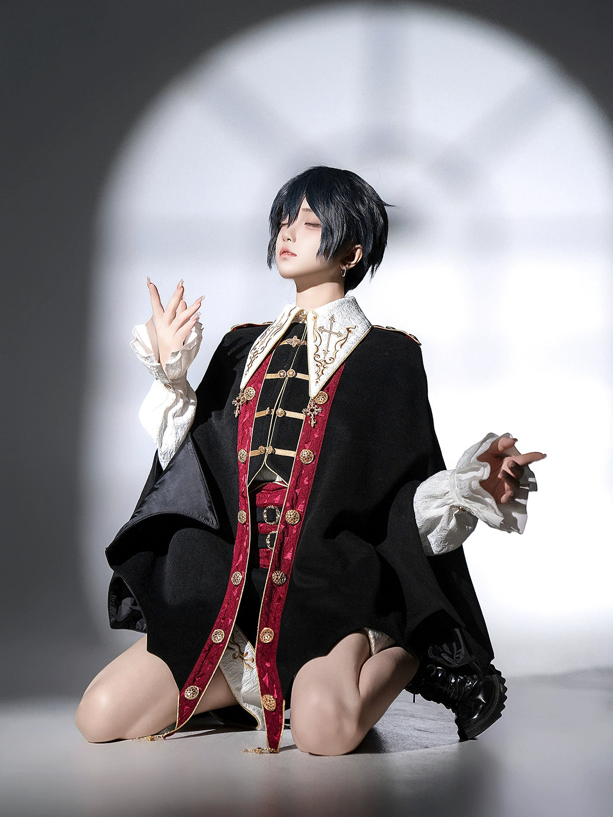 Your Princess - Vampire Youth - Ouji Lolita Bat Shaped Cape Set, Gold Embroidery & Red Accents 44054:795366