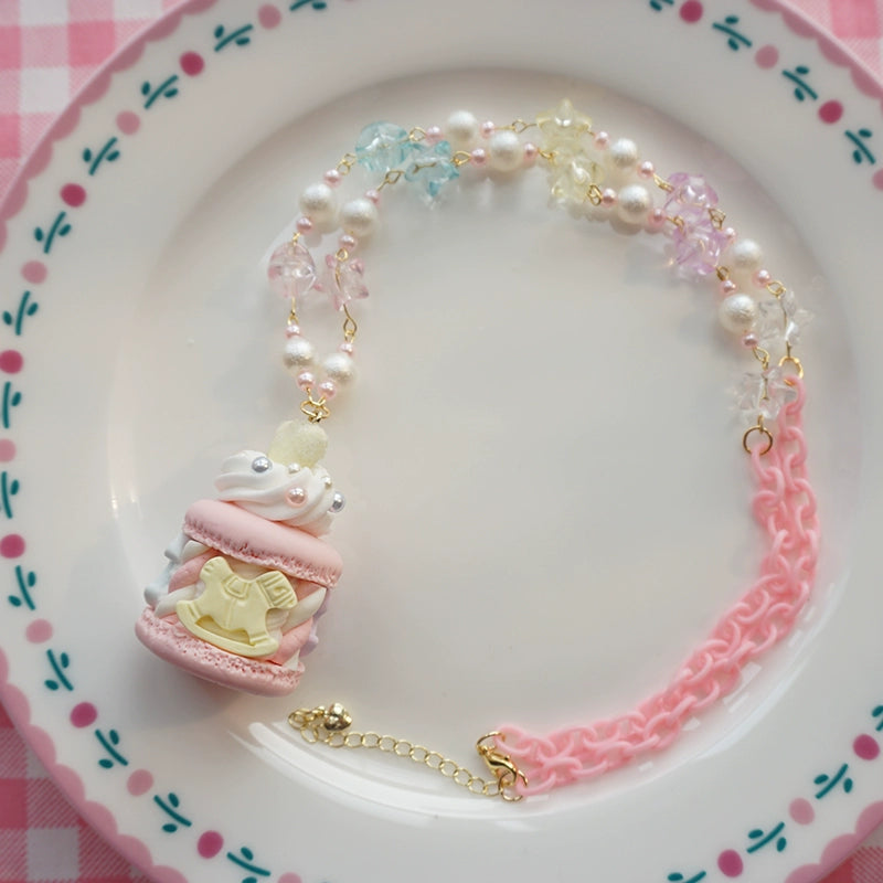 Cat Tea Party~Sweet Lolita Necklace Carousel Cream Macaron Bag Pendant   