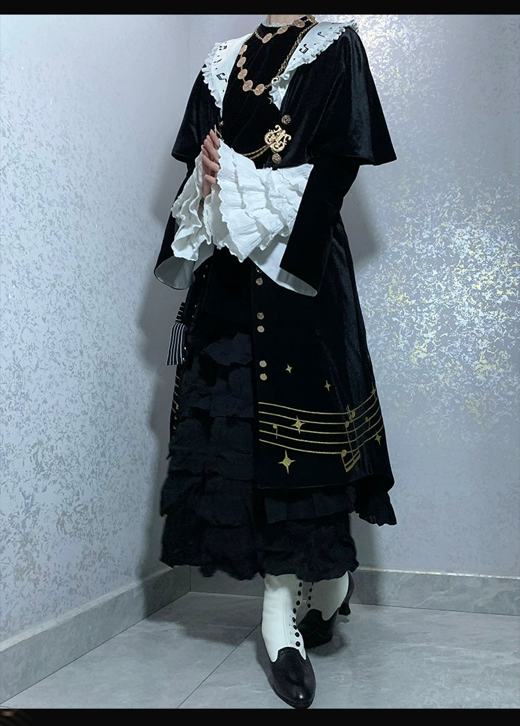 Forest Fluorescent Carps~Black and White Sonata~Ouji Lolita Vest Suit and Vintage Lolita OP Dress