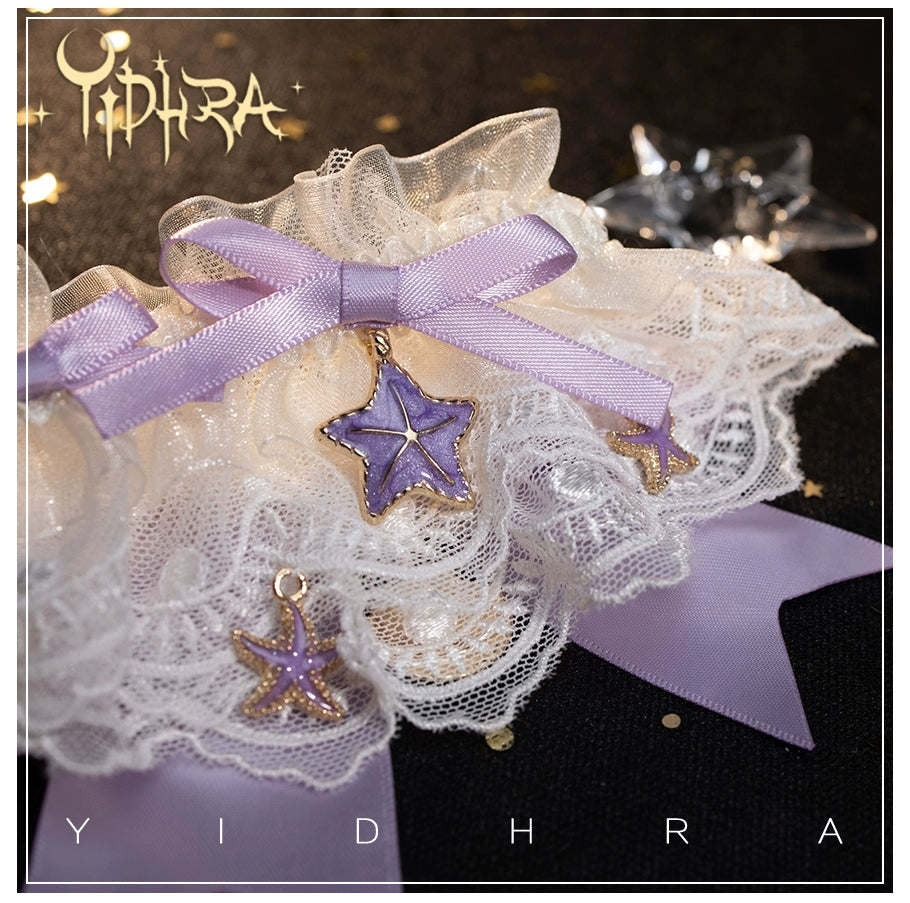 Yidhra - Lolita Ankle Socks Detachable Sock Cuffs With Bow/Pendant Socks + Purple Sock Cuffs F
