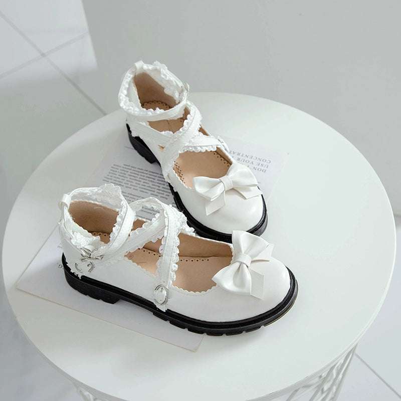 Yana~Yana Maid~Maid Lolita Low Heel Shoes Plus Size Lace Lolita Shoes White 34 