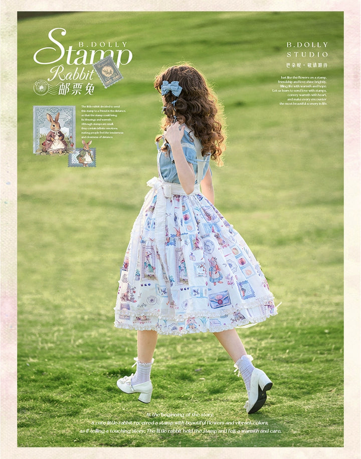 Baduoni~Stamp Bunny~Kawaii Lolita Salopette Set Rabbit Print SK   