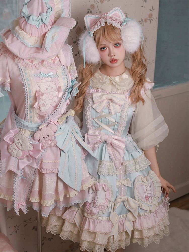 Mewroco~Sweet Lolita Dress Set Tiered JSK OP with Detachable sleeves