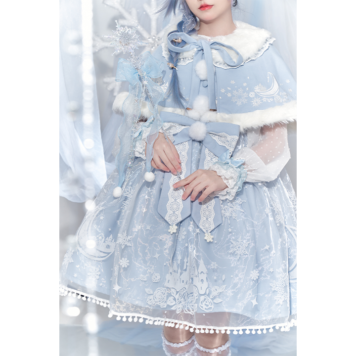 To Alice~Snow Moon Castle~Sweet Lolita Jumper Dress Set Christmas Plush Cape   