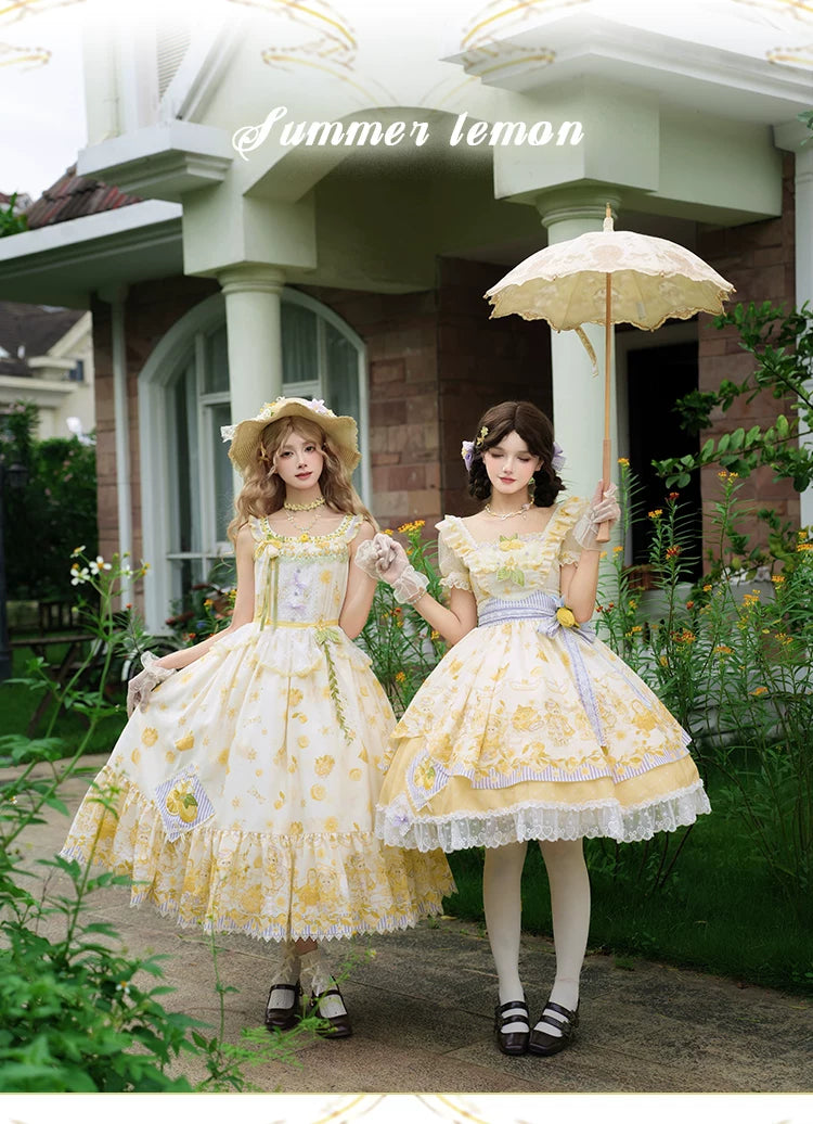 Lemon Drop - Classic Lolita Lemon & Bear Printed OP Dress 45501:851114