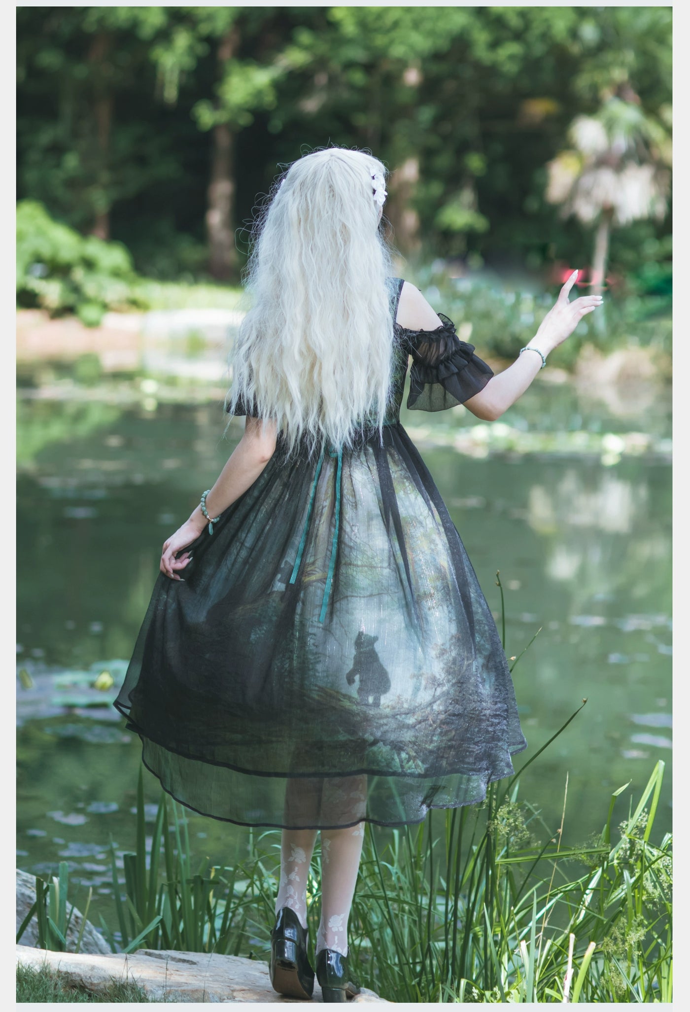 Cyan~Morning of Pine Forest~Elegant Lolita Bear Print Skirt   