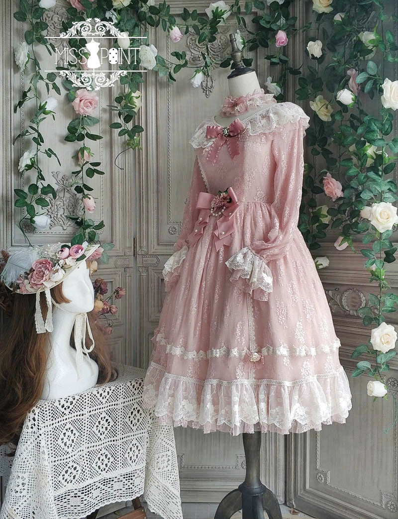 Miss Point~Dawn Girl~Reto Elegant lolita OP Dress Lace Long Sleeve 32768:392898