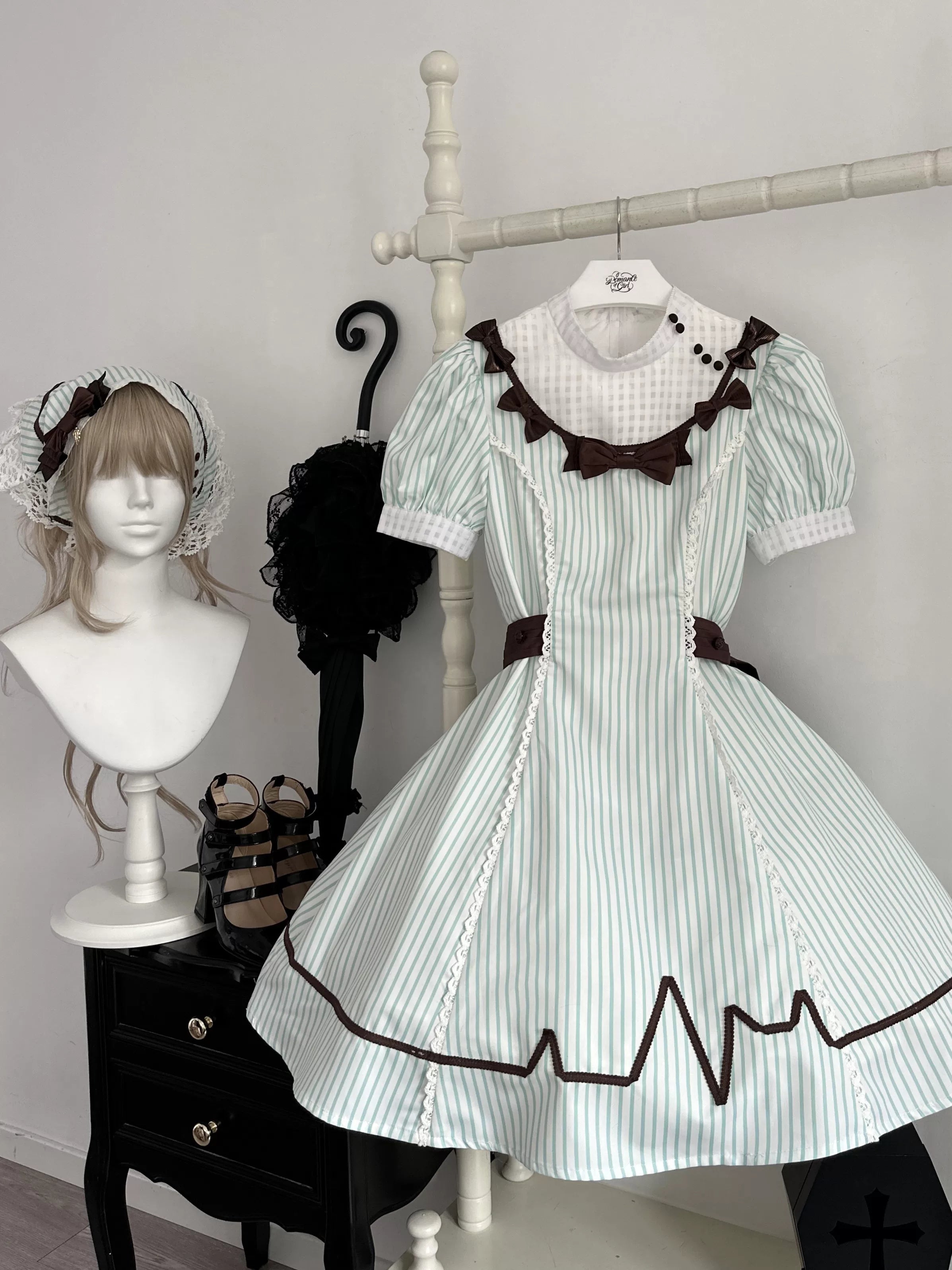 Mint Prescription - Old School Lolita Striped OP Dress, Electrocardiogram Trace OP Only (electrocardiogram trace version) S