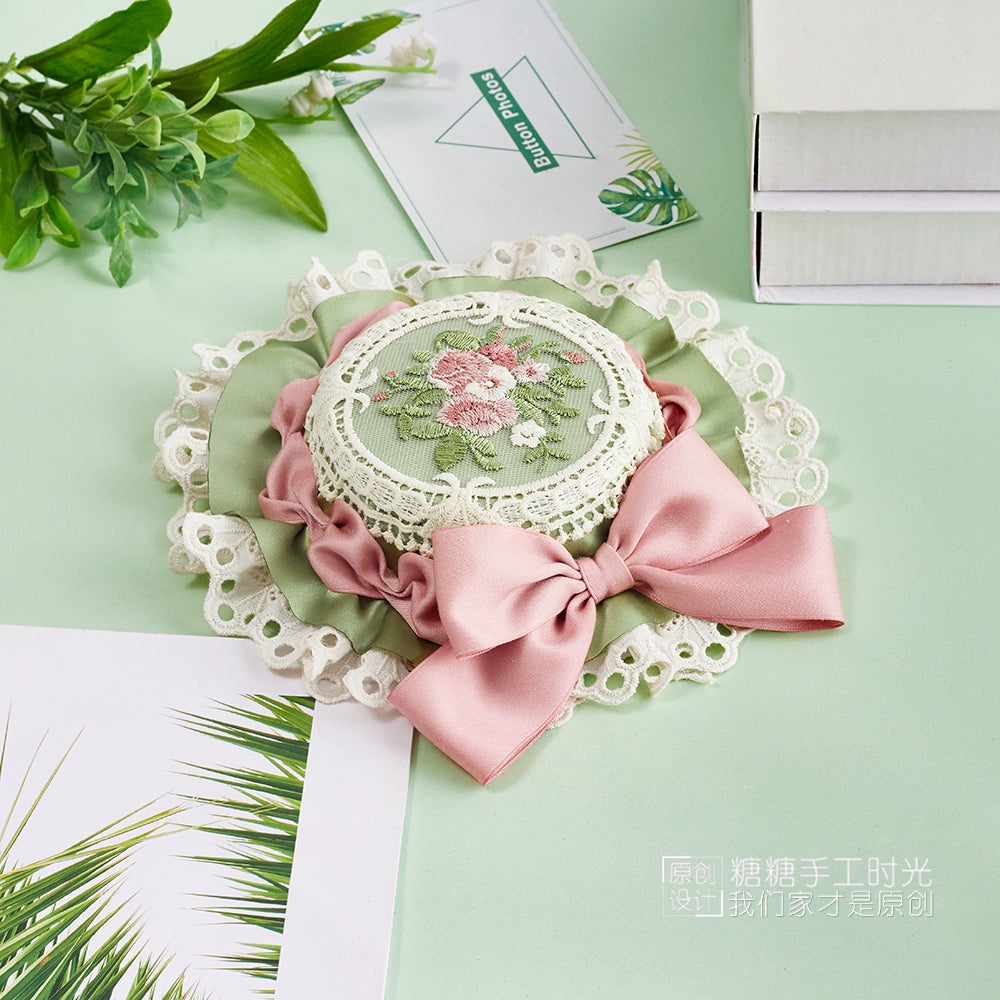 Sugar Time - Sweet Lolita Top Hat, Floral Embroidery