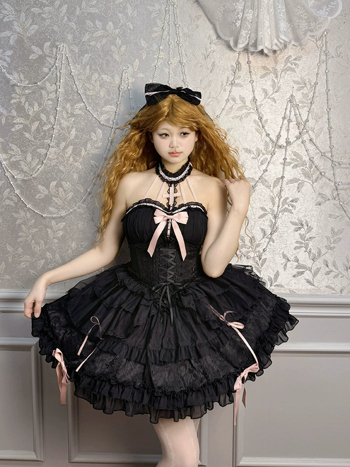 Alice Girl~Cross~Gothic Princess Lolita Corset with Multiple Layers Hem