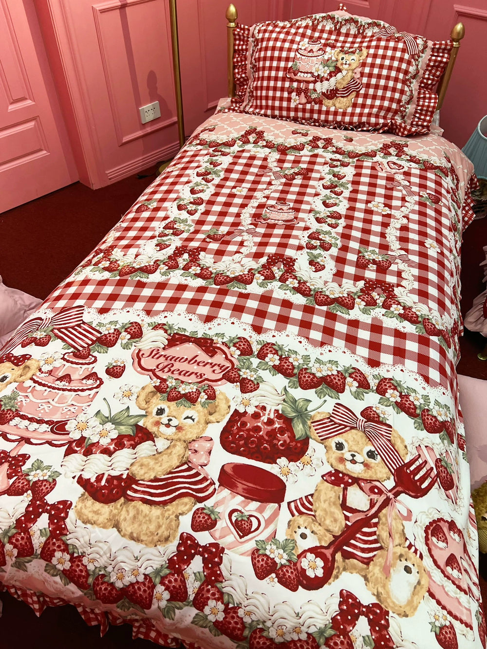 Drunke~Strawberry Cake Bear~Sweet Lolita 4-Piece Bedding Set Girly Home Decor   