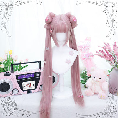 Dalao Home~The prayer of God~Multicolor Ponytail Bangs Lolita Short Wigs peach pink(wig+ponytail)+ bow heart  