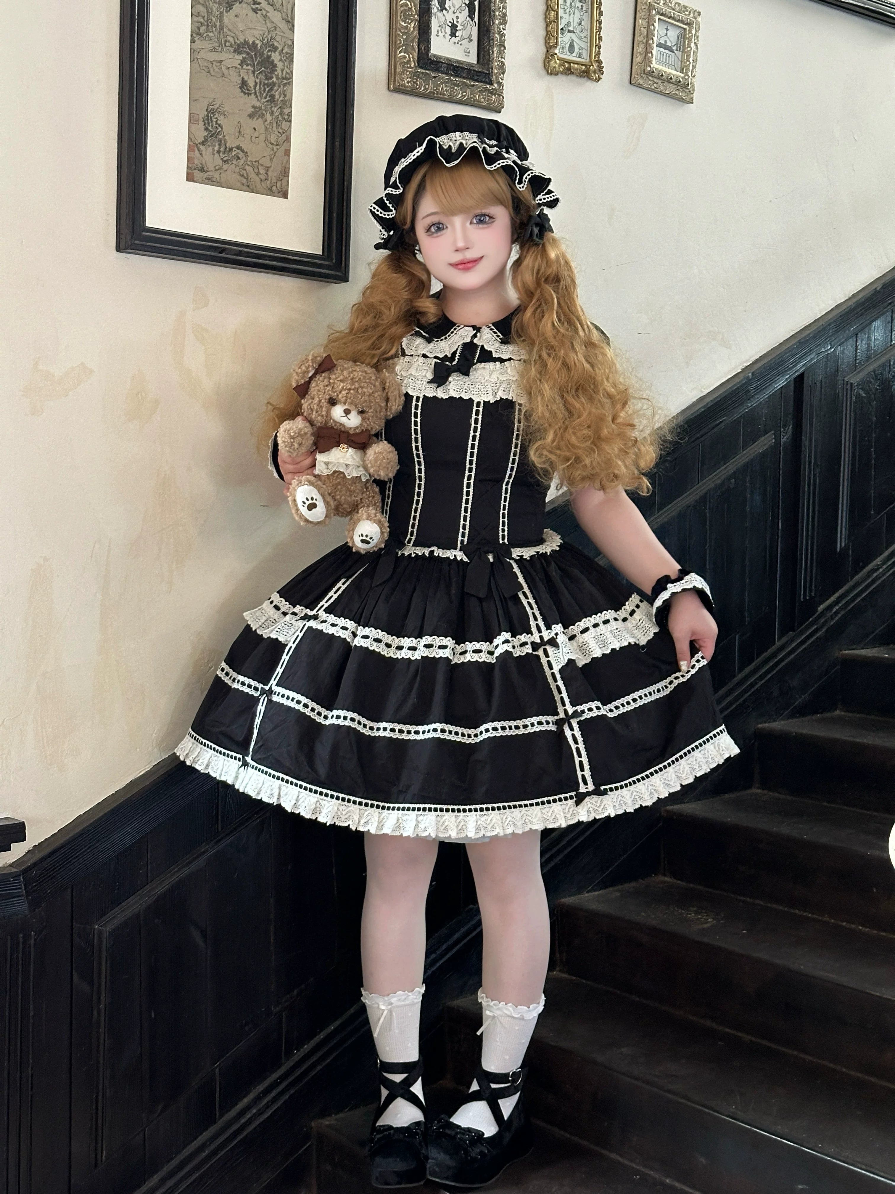 Yarn-Woven Doll Clothing - Old School Lolita Cotton JSK, Peter Pan Collar Blouse