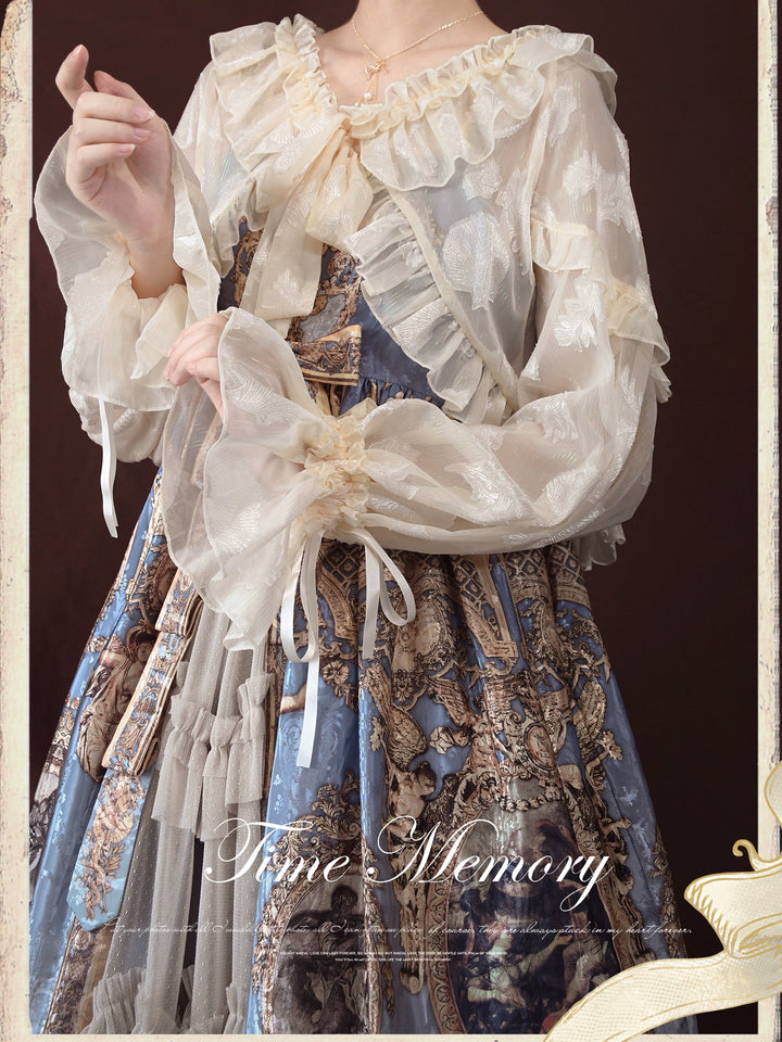 Time Memory~Xianbei~Sweet Lolita Chiffon Lantern Sleeve Cardigan with Bow   