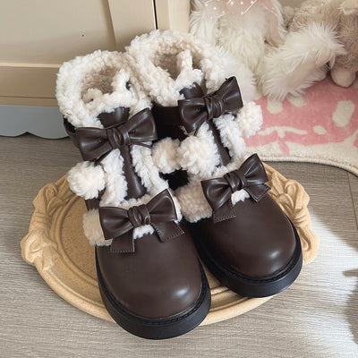 Beauty Bunny~Furry Bear~Winter Cute Lolita Shoes Short Snow Boots 34 Brown 