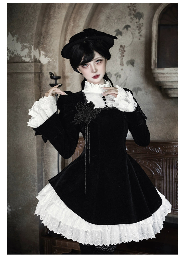 With PUJI - To the Dusk - Classic Lolita Tiered-Skirt OP, Long Irregular Hem 44319:804597