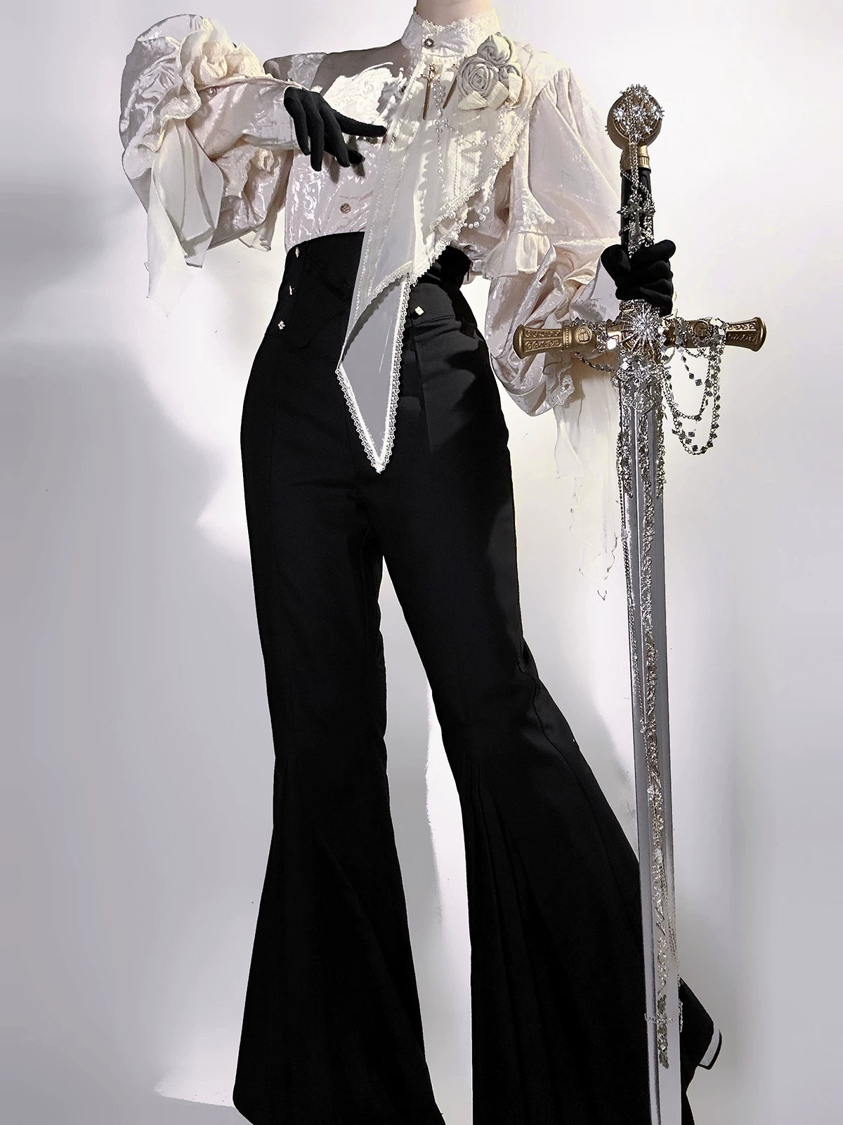 Rose and Sword - Ouji Lolita Jacquard Blouse & High Waist Pants Suit 45502:851296