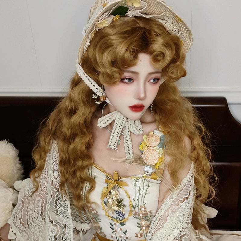 Mabuxi~Princess Diary~Golden Brown Lolita Wig Sheep Curls Long Romantic Wig 40476:670178