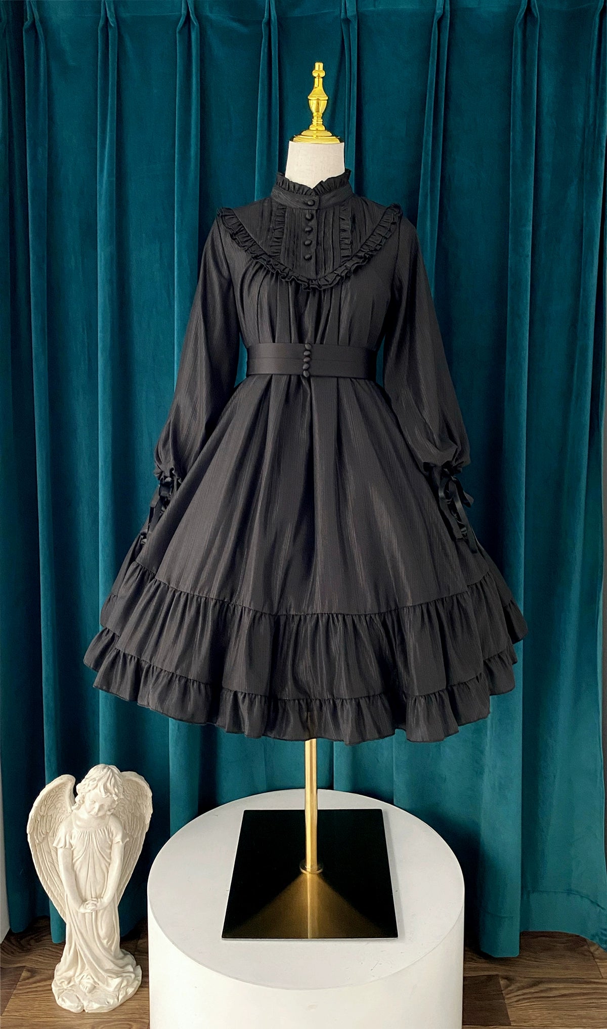Little Dipper~Windsor Princess~Elegant Lolita Dress Stand Collar OP Dress Multicolors S black wide waistband short dress 