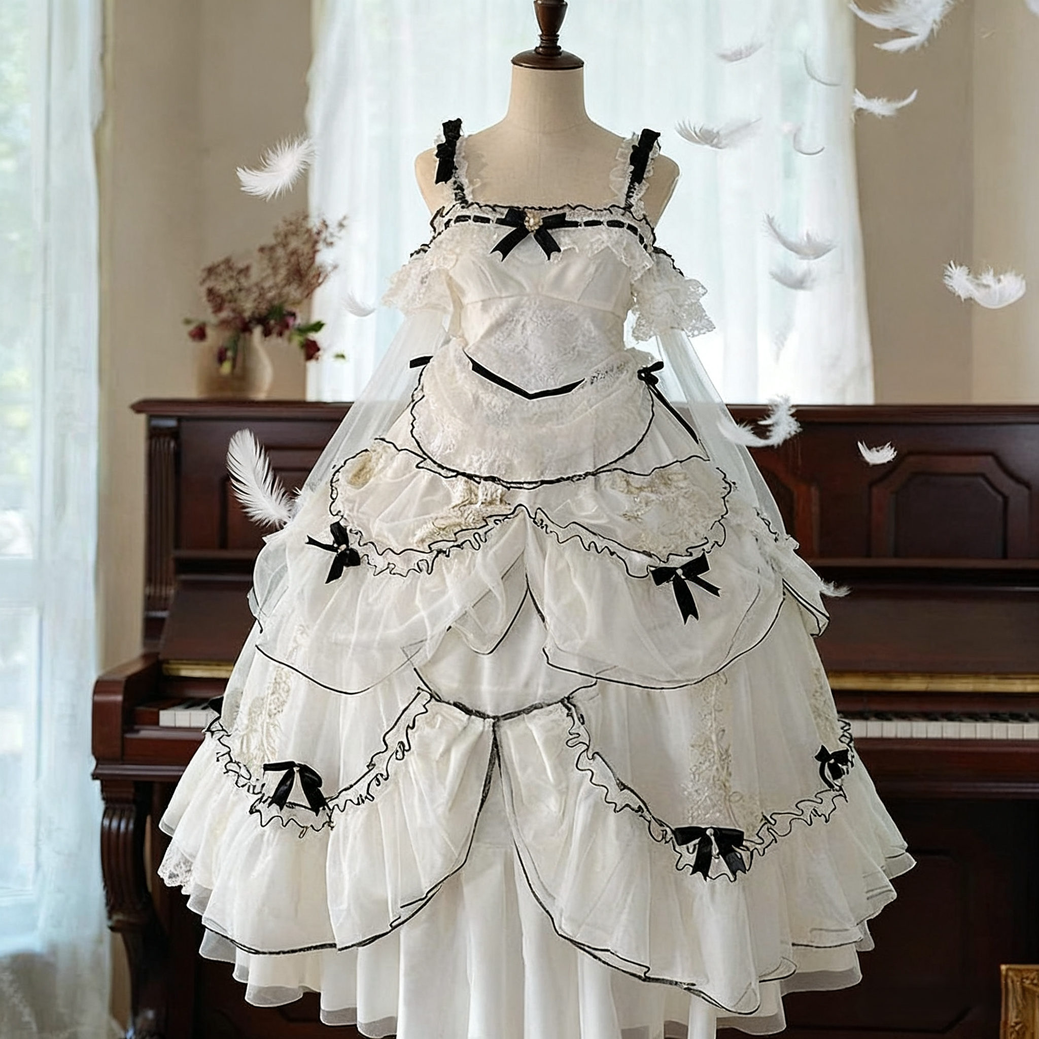 Daydream Whisper - Layered Poem - Wedding Sweet Plus Size Lolita JSK Dress Set (2XL 3XL 4XL L M S XL) 44159:797478