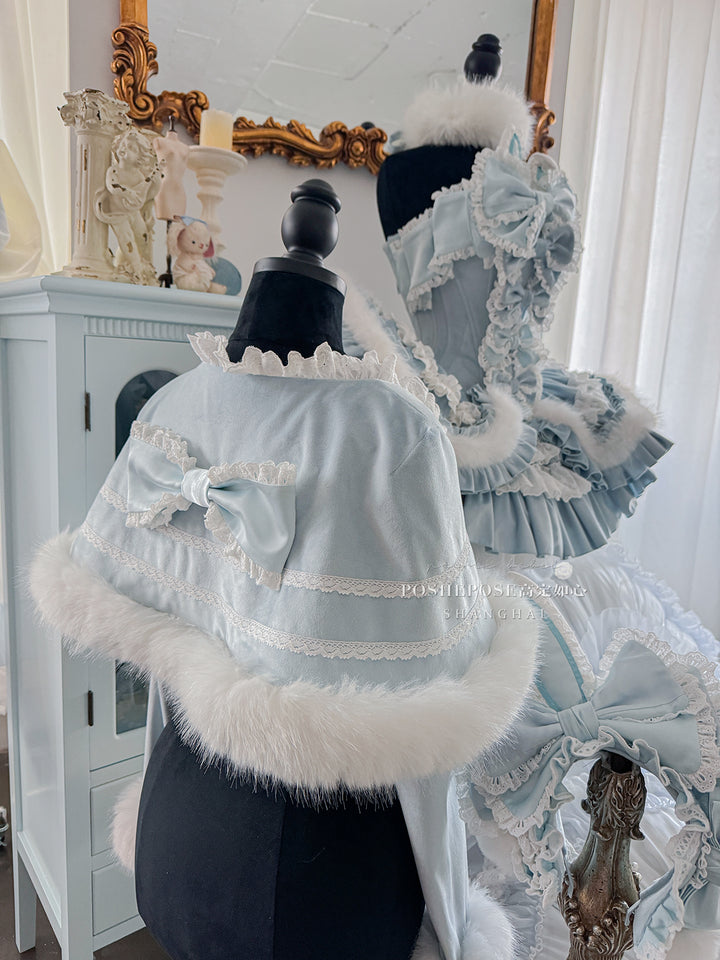 POSHEPOSE~Chuling Swan Lake~Sweet Lolita JSK Set Velvet Blue Dress for Prom 42865:755800