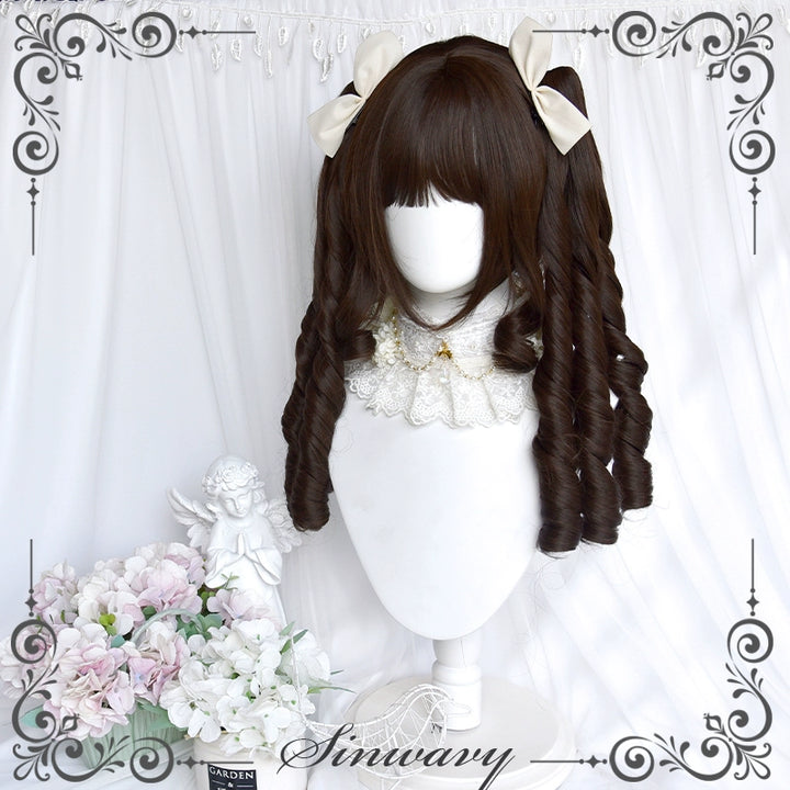 (BFM)Sinwavy~Fairy Tale Town~Classic Lolita Wig Dark Brown Roman Curly Double Ponytail Wig   