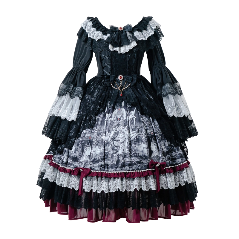 Alice in Wonderland~Undead Rider~Gothic Lolita OP Dress Winter Princess Sleeve Dress   