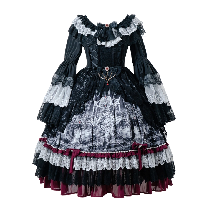 Alice in Wonderland~Undead Rider~Gothic Lolita OP Dress Winter Princess Sleeve Dress   