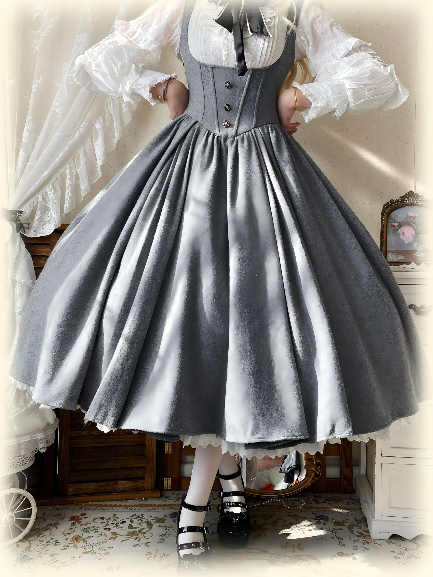 Wand Not for Your Lover - Wool Classic Lolita Bust Supporting JSK, Embroidered Shirt