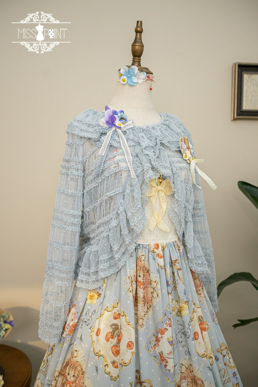 Miss Point~Cat Rose Tea~Sweet Lolita Tulle Cardigan and Long Skirt Overlay