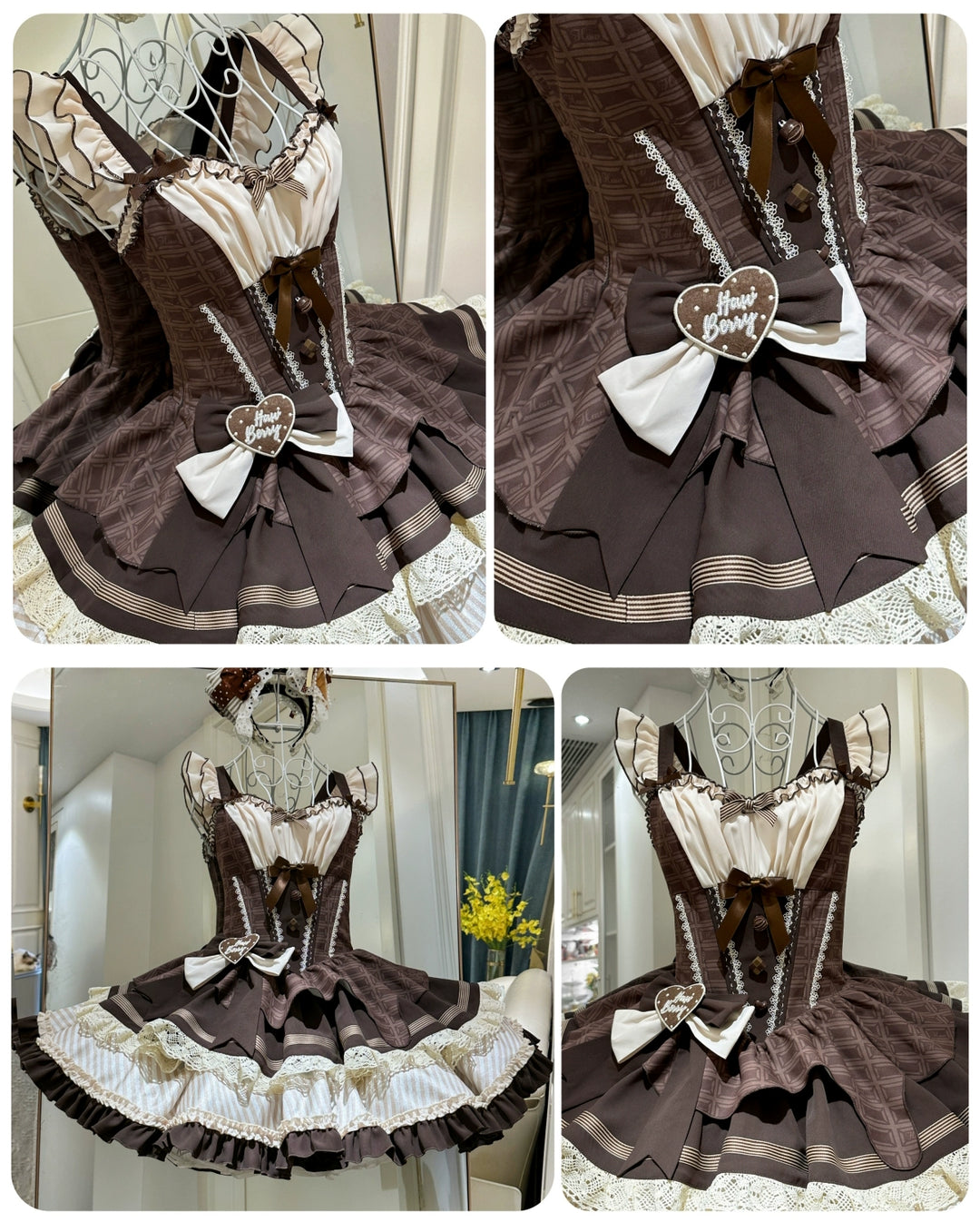 Hawthorn Berries~Thin Choco~Sweet Lolita Petite JSK Dress Puffy Mini SKirt KC 41394:695268