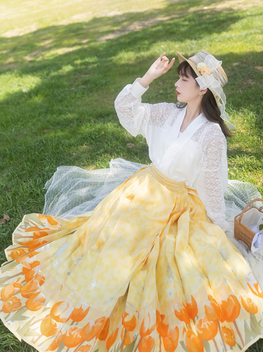 Chixia~Tulipfruit~Han Lolita Improved HanFu Horse-faced Skirt Dress eight-part skirt S 