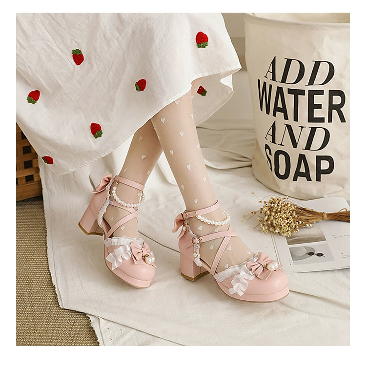 Yana~Chinese Style Yana~Plus size Qi Lolita Shoes Bow Pearl Lolita Sandal 30 Pink 
