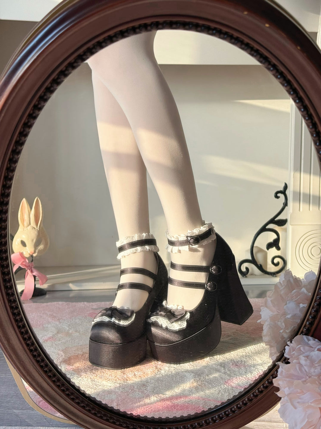 Pure Tea For Dream~Otome Fairy Tale~Sweet Lolita Shoes High Platform Satin Heels Black 35