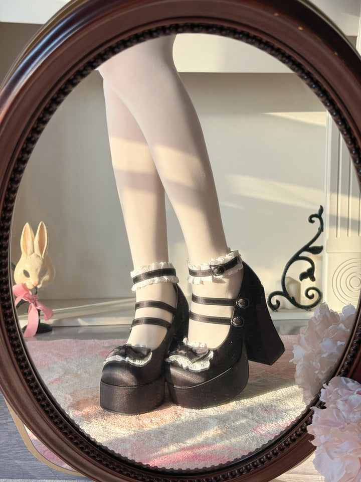 Pure Tea For Dream~Otome Fairy Tale~Sweet Lolita Shoes High Platform Satin Heels Black 35