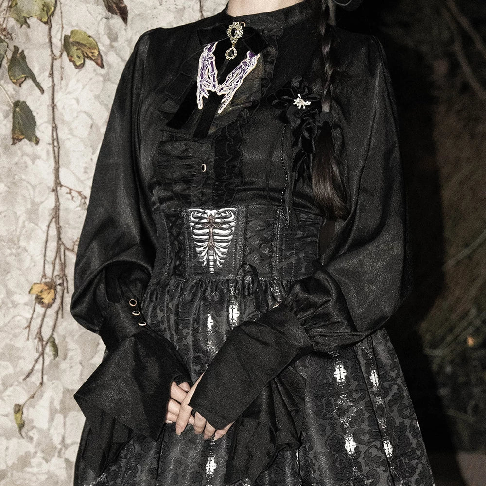 Moonnight Return - Stand Collar Ouji Lolita Shirt, Irregular Cuffs 44595:816308