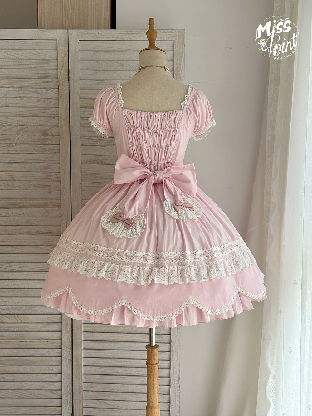 Miss Point - Vintage Petal Rabbit - Old School Lolita OP Cotton Dress With Petal-Shaped Hem 43135:768535