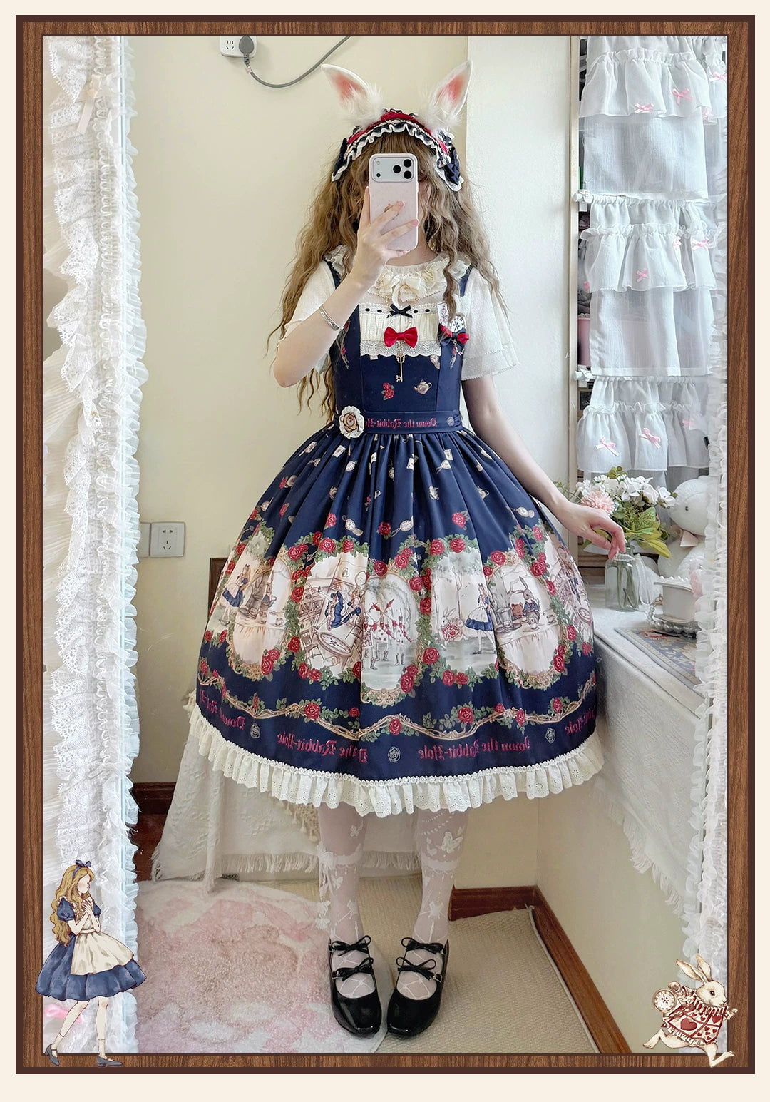 Down the Rabbit Hole - Daily Wear Classic Lolita OP & JSK Dress, Alice in Wonderland Print 46008:871990